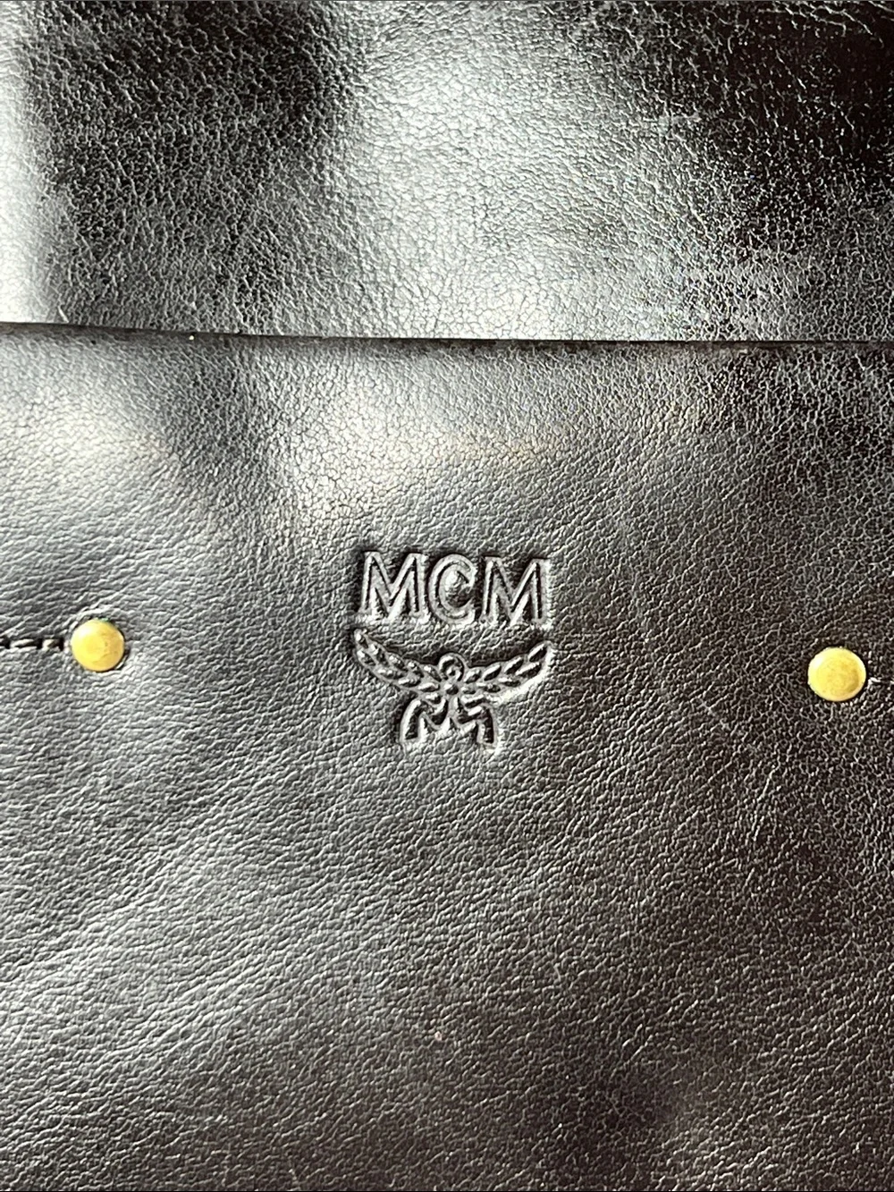 MCM München Vintage Black Leather Briefcase Laptop Messenger Shoulder Bag EUC